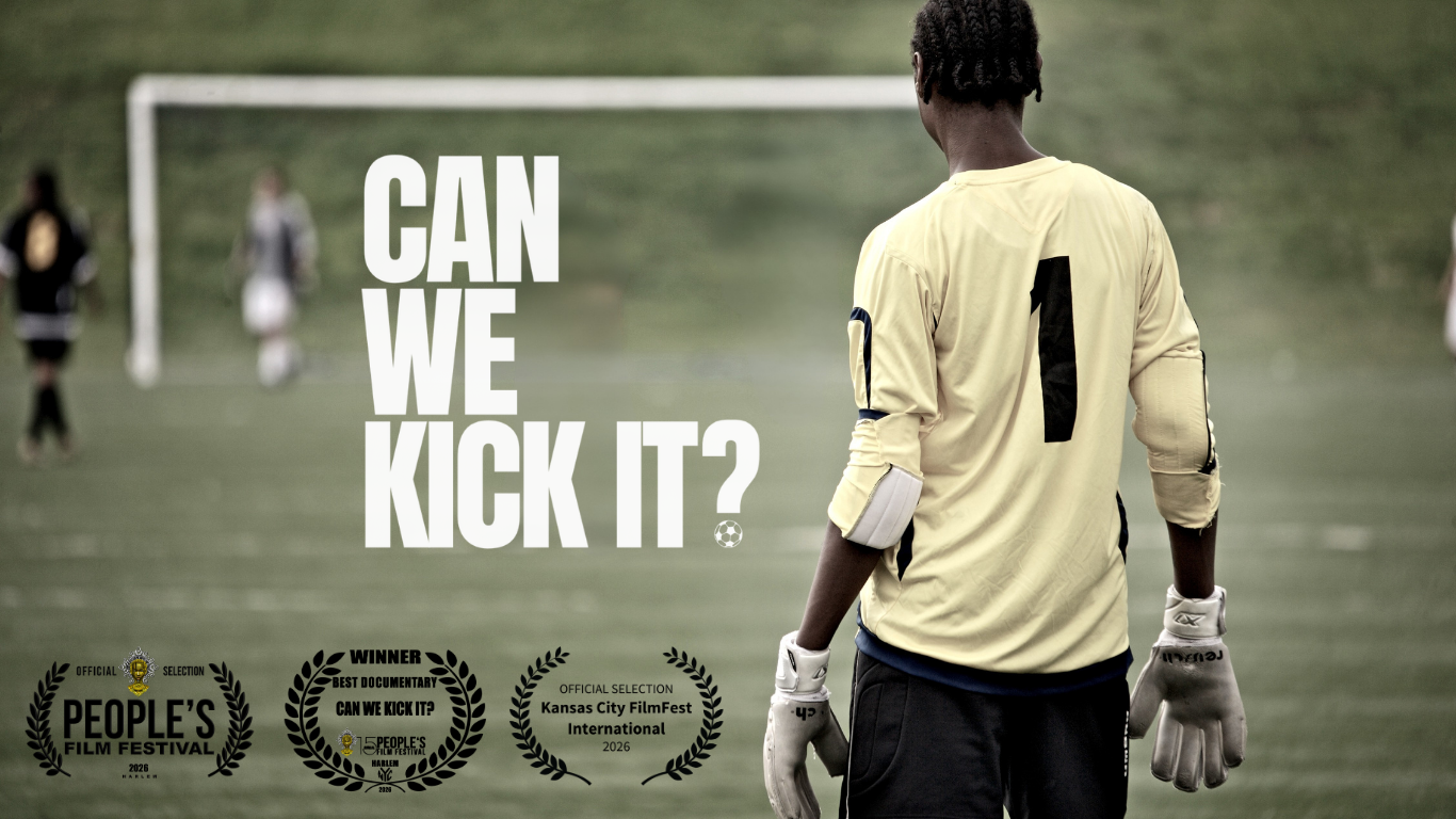 Original Can We Kick It? goalkeeper poster with film title and festival laurels